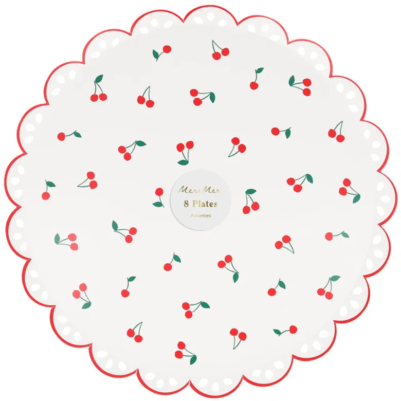 Meri Meri Paper Plates, Size L, Cherry - Pack of 8