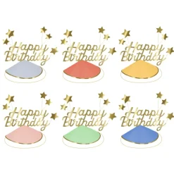 Meri Meri Party Hats, Happy Birthday & Foil Star Party Hats - Set of 6