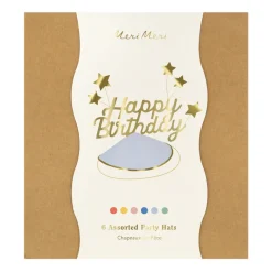 Meri Meri Party Hats, Happy Birthday & Foil Star Party Hats - Set of 6