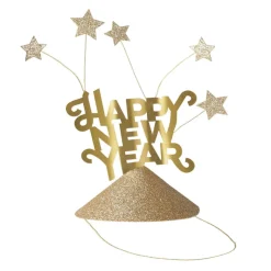 Meri Meri Party Hats with Gold Glitter, Happy New Year - Set of 6.