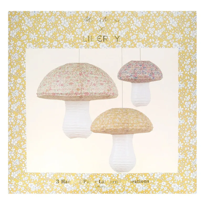Meri Meri x Liberty Lanterns, Mushrooms – Set of 3 – NO LIGHT SOURCE INCLUDED