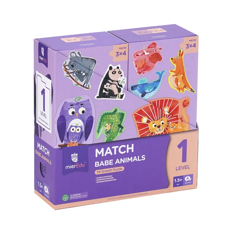 mierEdu, Puzzle 8x3 pcs - Step 1 - Animal Babies and Parents