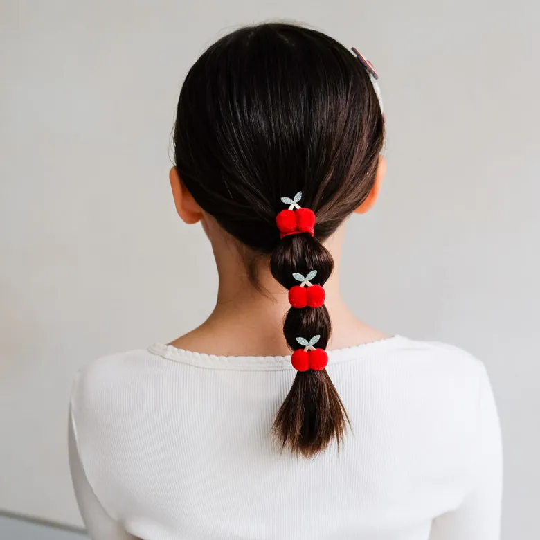 Mimi & Lula 4 Hair Elastics, Pom Pom Cherries Mon Cheri
