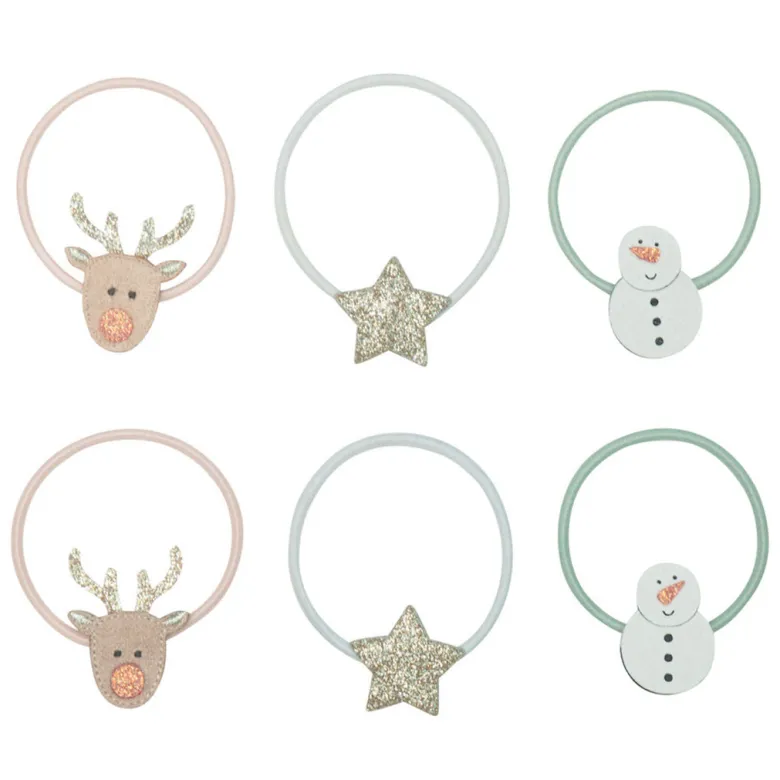 Mimi & Lula Hair Accessories, 6 Hair Elastics - Reindeer Christmas