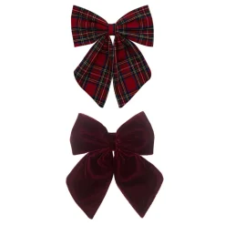 Mimi & Lula Hair Accessories, 2 Hair Bows - Red Tartan Agnes Pony Pals