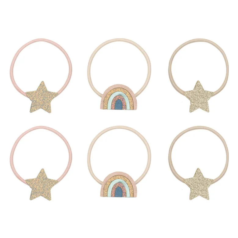 Mimi & Lula Hair Accessories, 6 Hair Ties - Rainbow & Star Celeste