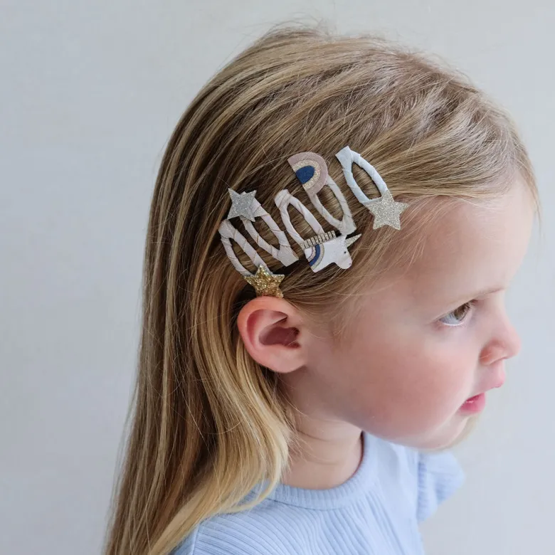 Mimi & Lula Hair Accessories, 5 Hair Clips - Mini Unicorn Celeste