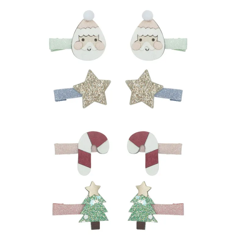 Mimi & Lula Hair Clips, Set of 8 - Mini Santa Christmas