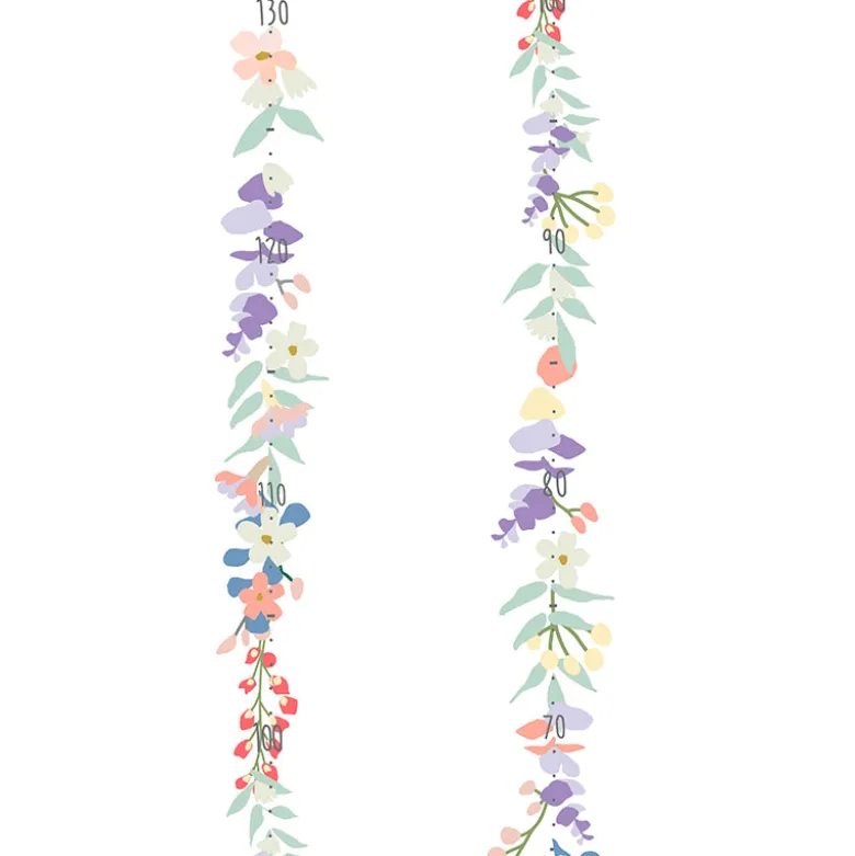 Mimi Lou Wall Sticker, Growth Chart with Milestone Markers - Spring Flowers with Danish Text