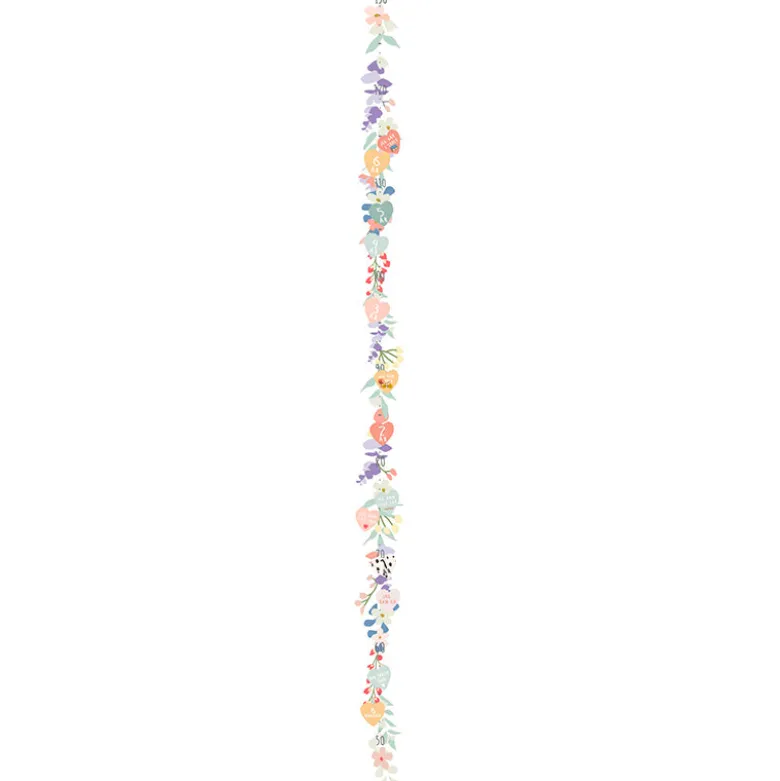 Mimi Lou Wall Sticker, Growth Chart with Milestone Markers - Spring Flowers with Danish Text
