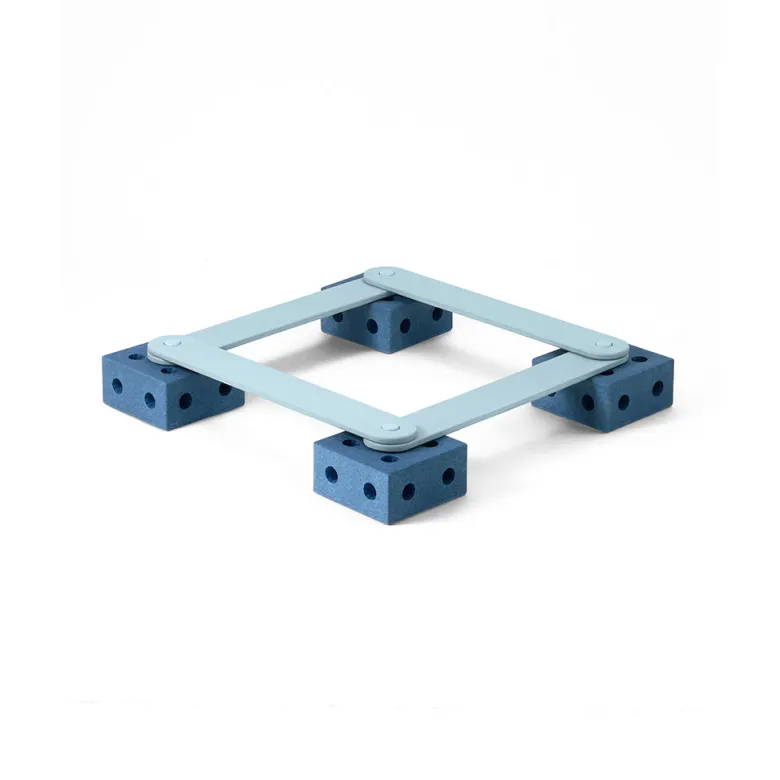 Modu Balance Track, Wooden Balance Beam with Foam Blocks, Activity Toy - Deep Blue / Sky Blue