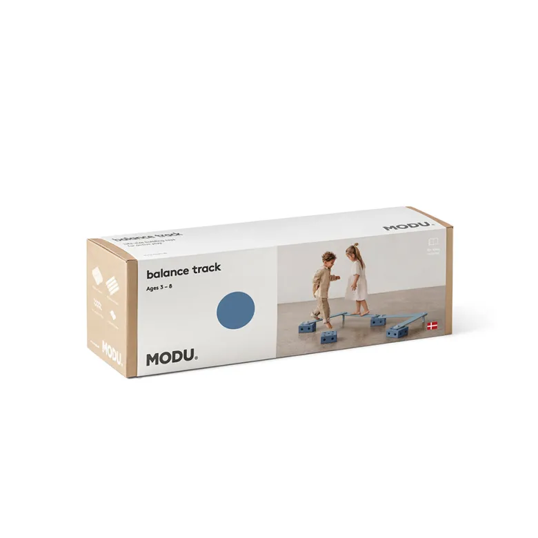 Modu Balance Track, Wooden Balance Beam with Foam Blocks, Activity Toy - Deep Blue / Sky Blue
