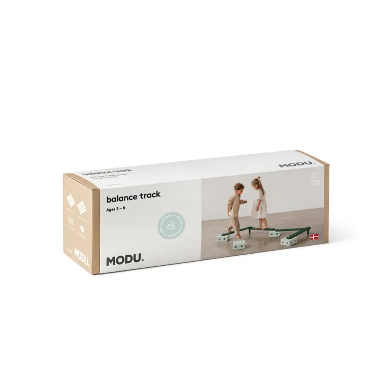 Modu Balance Track, Wooden Balance Beam with Foam Blocks, Activity Toy - Ocean Mint / Forest Green