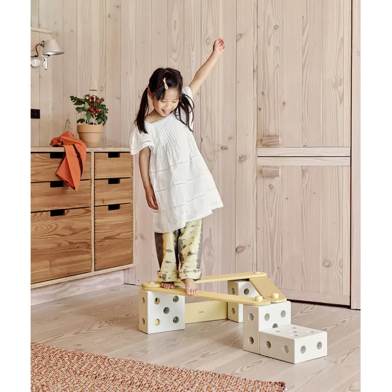 Modu Balance Track, Wooden and Foam Block Balancing Course - Sand Grey/ Honey Yellow