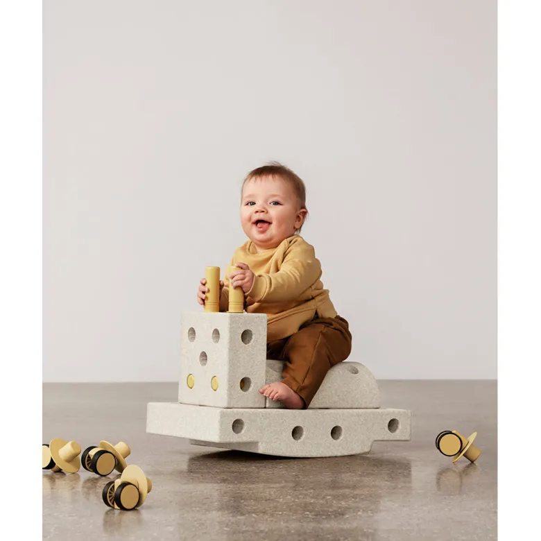 Modu Foam Building Toy, Curiosity Set, 14 Pieces - Sand Grey / Honey Yellow