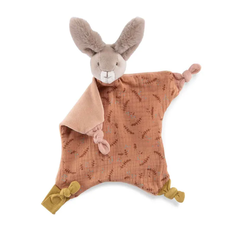 Moulin Roty Comfort Blanket, Bunny Muslin - Terracotta
