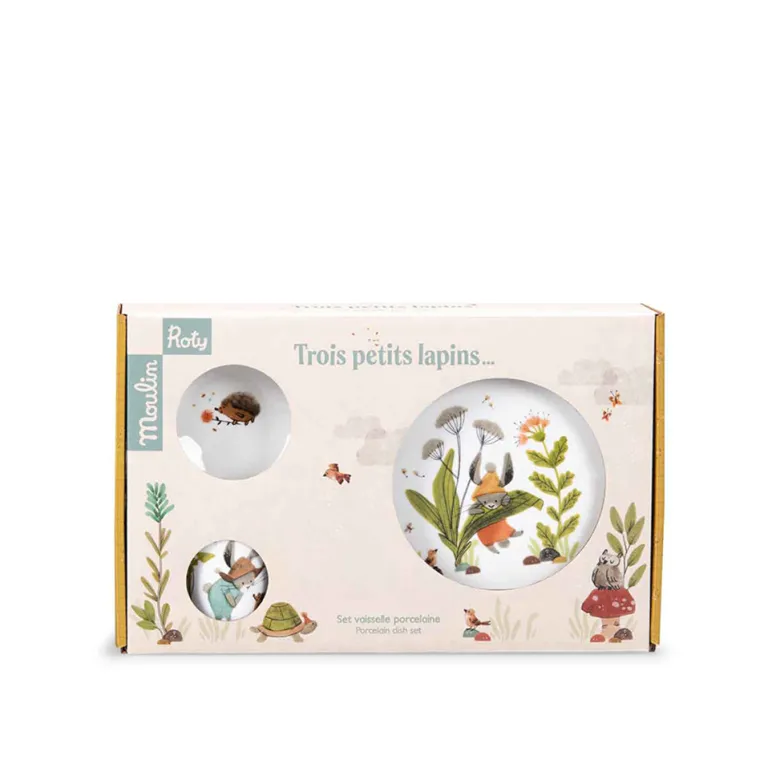 Moulin Roty Porcelain Dining Set, Three Little Rabbits