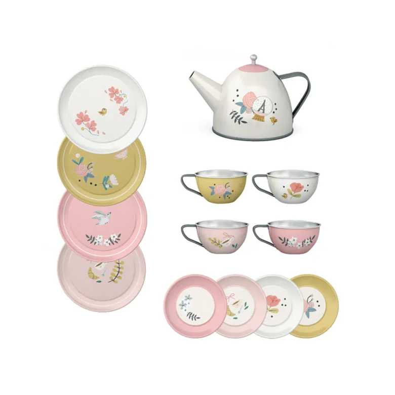 Moulin Roty Suitcase with Tea Set, 14 Pieces - Les Parisiennes