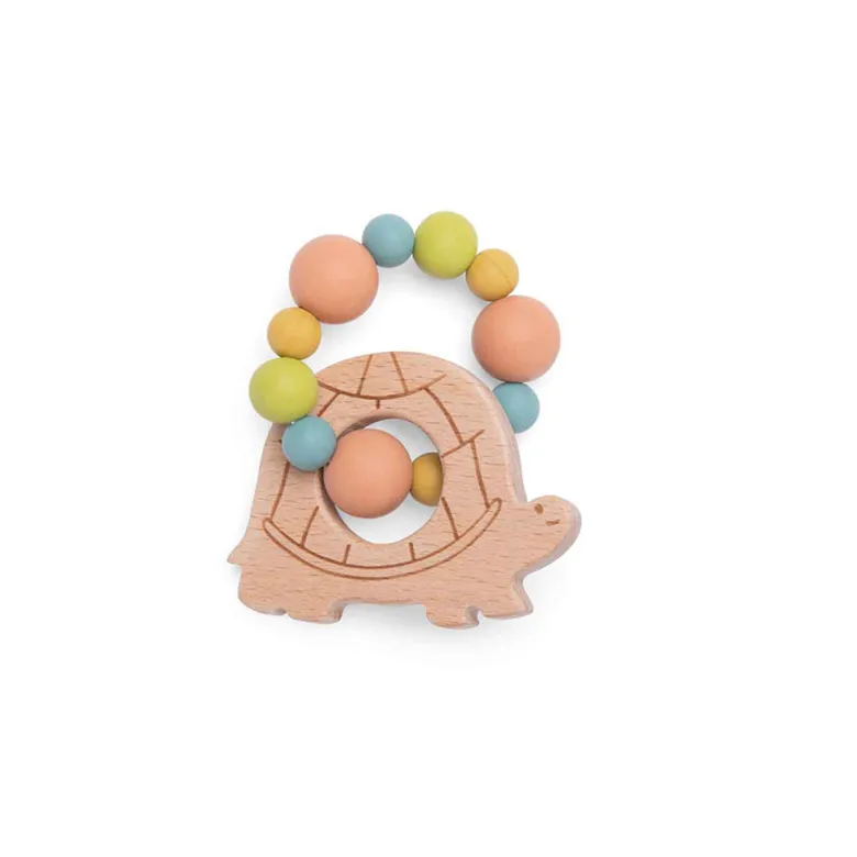 Moulin Roty Wooden Rattle with Teething Ring, Turtle