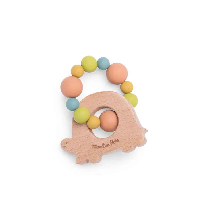 Moulin Roty Wooden Rattle with Teething Ring, Turtle