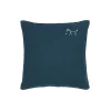 Nobodinoz Embroidered Cushion, 45 x 45 cm, Washed French Linen – Deep Blue