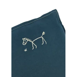 Nobodinoz Embroidered Cushion, 45 x 45 cm, Washed French Linen – Deep Blue