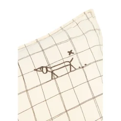 Nobodinoz Embroidered Pillow, 50 x 30 cm, Washed French Linen - Natural Grid