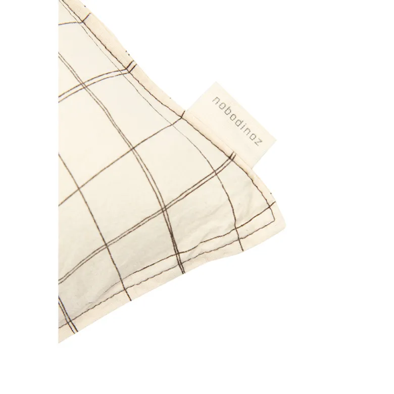 Nobodinoz Embroidered Pillow, 50 x 30 cm, Washed French Linen - Natural Grid