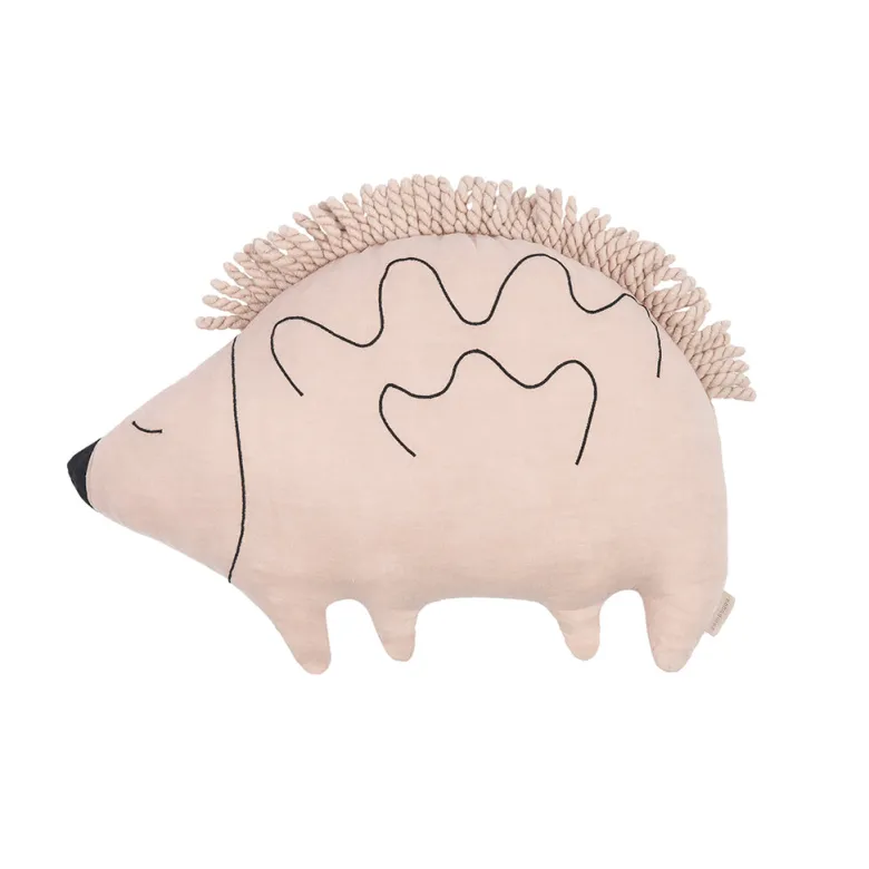 Nobodinoz Enzo Hedgehog Pillow, Washed Linen, Mauve Pink