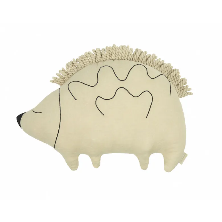 Nobodinoz Enzo Hedgehog Pillow, Washed Linen, Green Tea