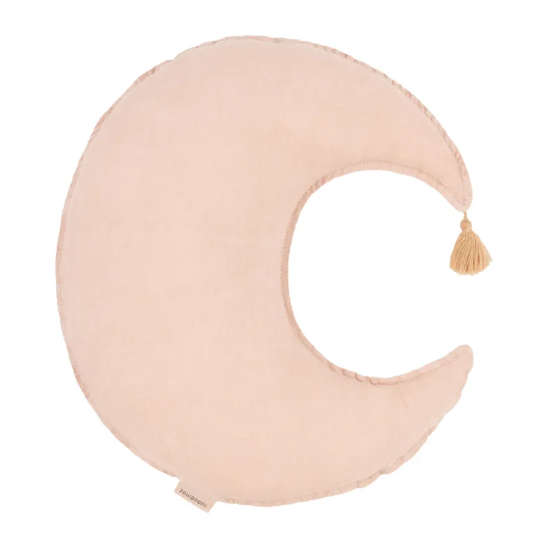 Nobodinoz Moon Cushion, Washed French Linen - Powder Pink