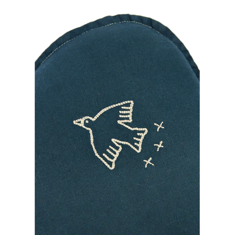 Nobodinoz Sky Cushion, Washed French Linen, Bird Embroidery - Deep Blue