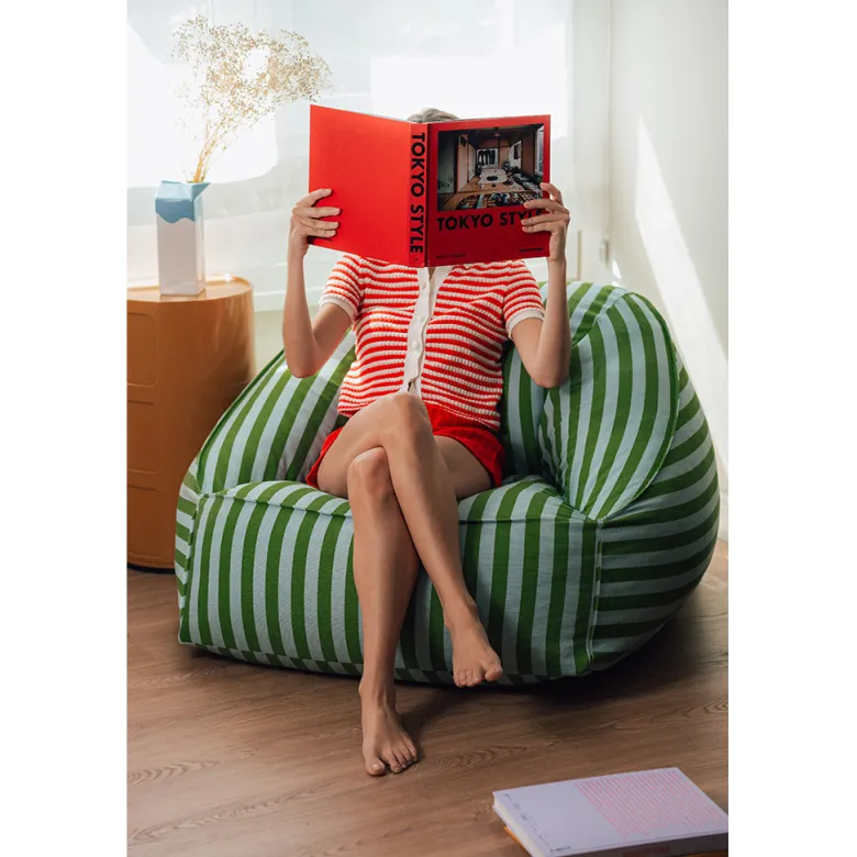 Nobodinoz Ziggy armchair, sækkestol - Green blue stripes