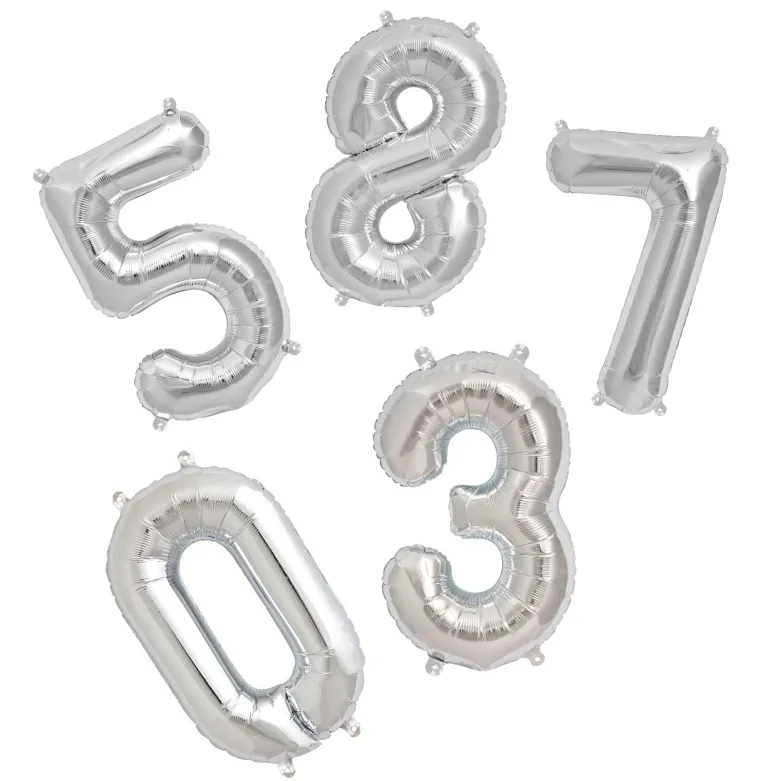 Northstar Balloons, Silver Number Foil Balloons – 0-9