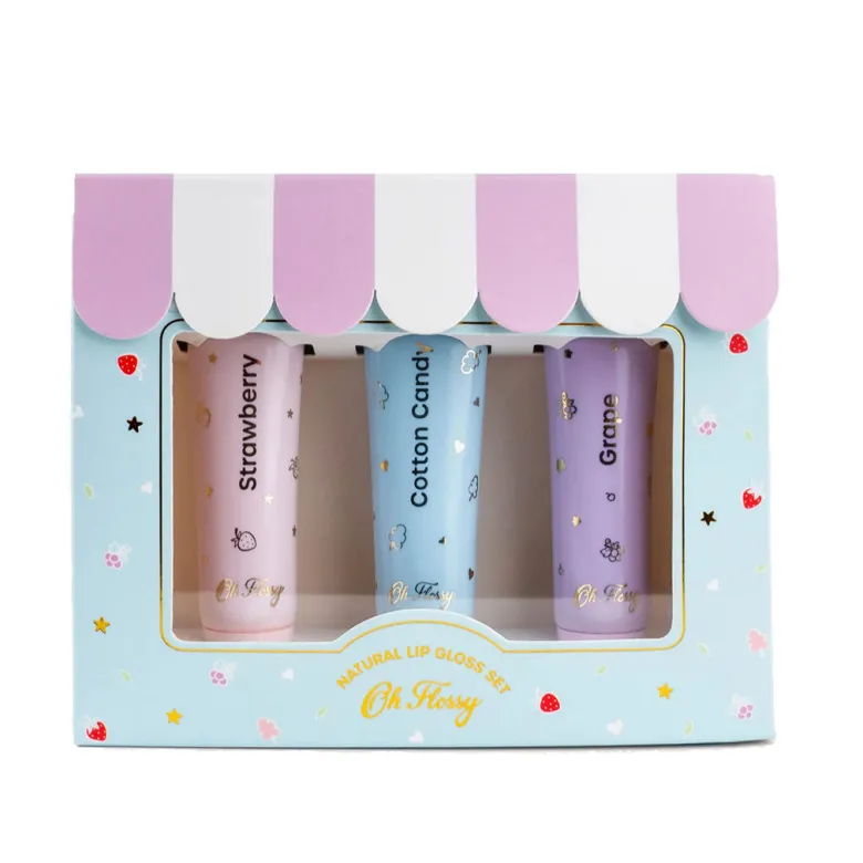 Oh Flossy Natural Lip Gloss for Kids, Set of 3 Colors