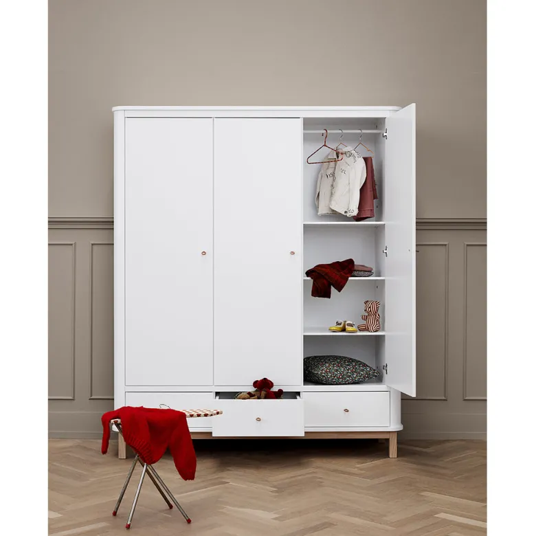 Oliver Furniture Wood klædeskab m 3 døre, hvid/eg - højde 204 cm