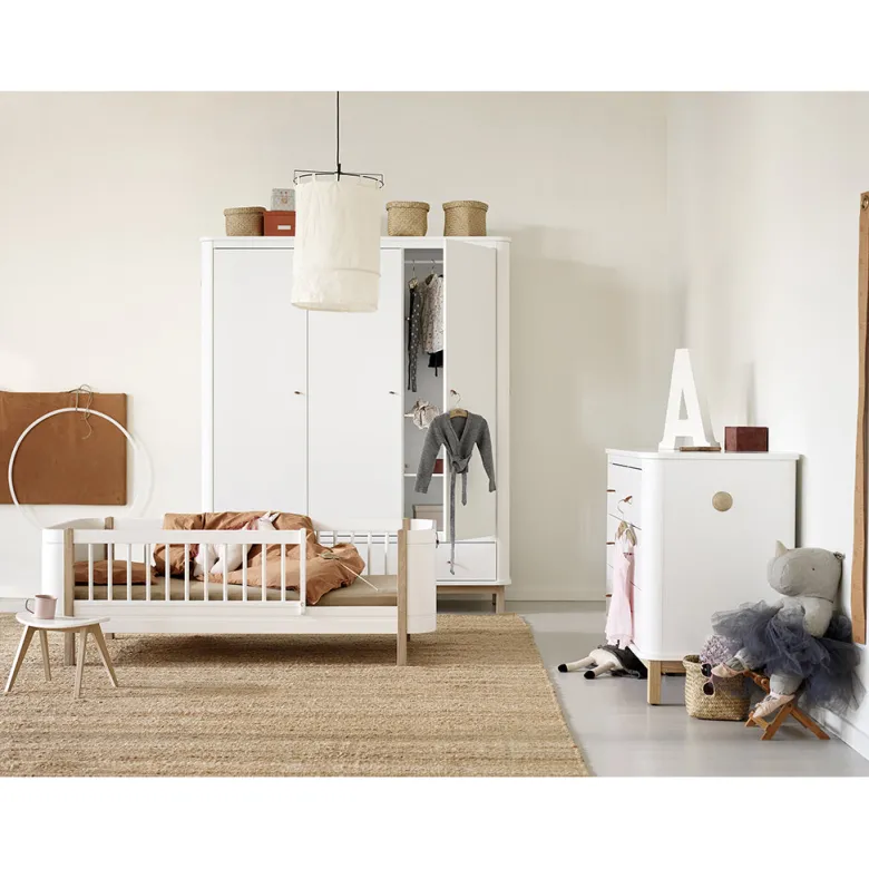 Oliver Furniture Wood klædeskab m 3 døre, hvid/eg - højde 204 cm