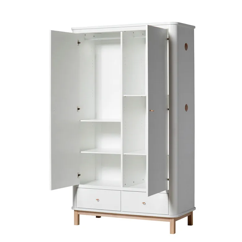 Oliver Furniture Wood klædeskab m 2 døre, hvid/eg - højde 204 cm