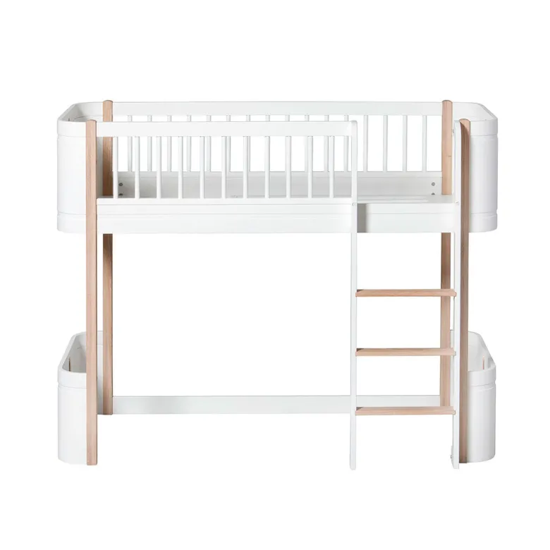 Oliver Furniture, Wood Mini+ Half-High Bed – White/Oak