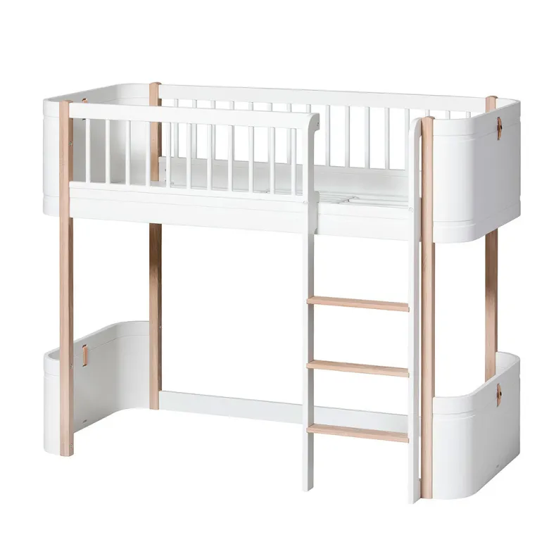 Oliver Furniture, Wood Mini+ Half-High Bed – White/Oak