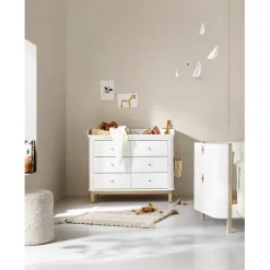 Oliver Furniture Wood puslekommode, m. stor plade - hvid/eg