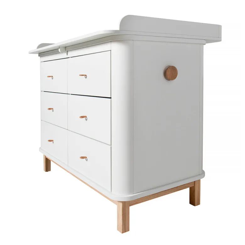 Oliver Furniture Wood puslekommode, m. stor plade - hvid/eg
