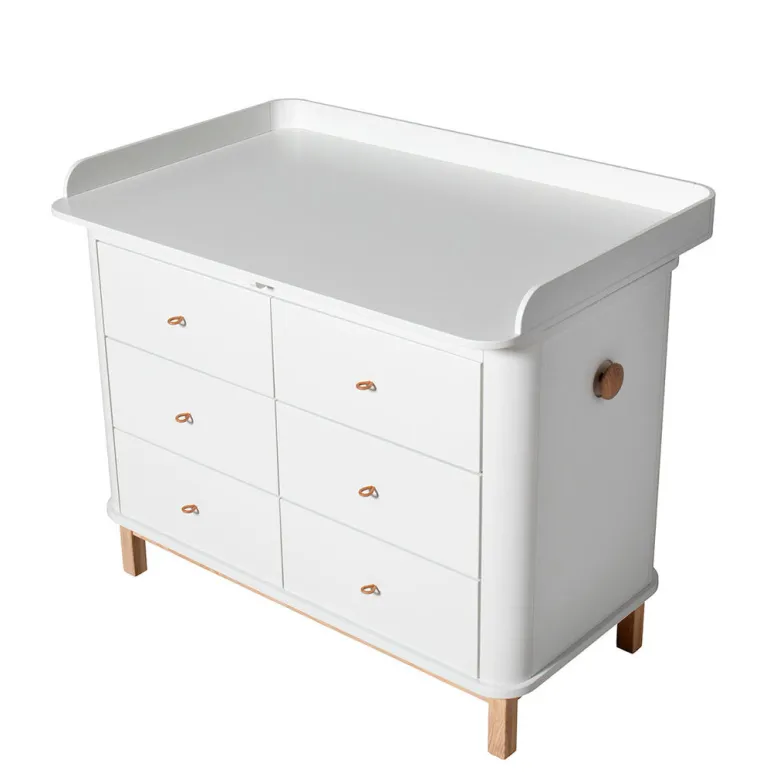 Oliver Furniture Wood puslekommode, m. stor plade - hvid/eg
