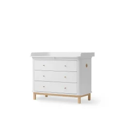 Oliver Furniture Wood puslekommode, m. 3 skuffer og stor plade - Hvid/eg