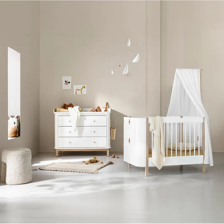Oliver Furniture Wood puslekommode, m. 3 skuffer og stor plade - Hvid/eg