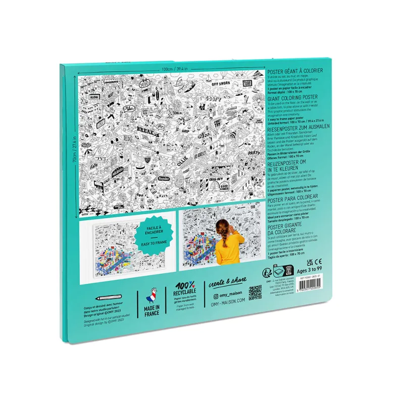 Omy Large Coloring Poster, 70 x 100 cm - Surf & Skate