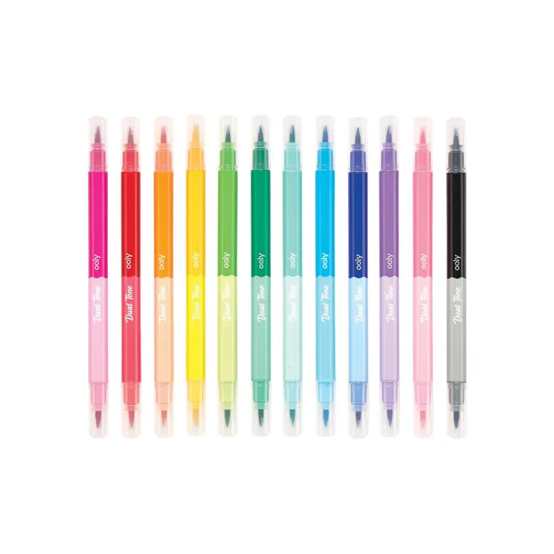 Ooly Brush Markers, Set of 12, Double-Sided - Dual Tone