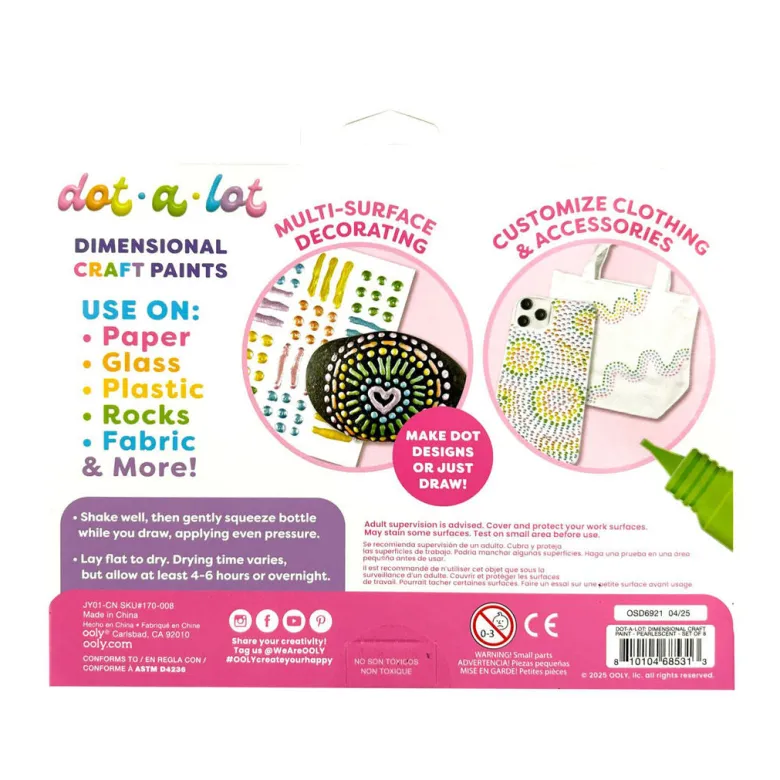 Ooly 3D Effect Dot Painting Set, Dot-a-Lot Pearlescent, 8 Pack