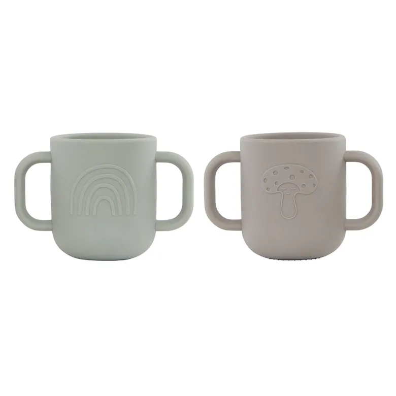 OYOY Kappu Cup, Children's Tableware, Set of 2 Cups - Clay/ Pale Mint