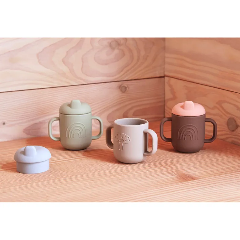 OYOY Kappu Cup, Children's Tableware, Set of 2 Cups - Clay/ Pale Mint